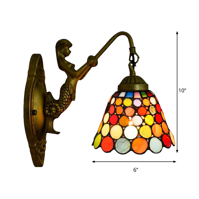 Lisslune | Antique Brass 1 Head Wall Lamp Fixture Tiffany Multicolor Stained Glass Tapered Wall Lamp