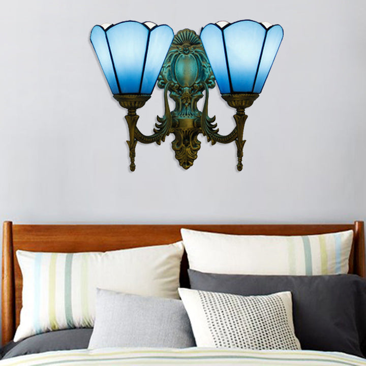 Lisslune | Blue Glass Cone Wall Light Traditional Double Wall Mount Light for the Dining Room
