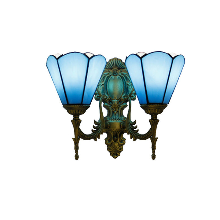 Lisslune | Blue Glass Cone Wall Light Traditional Double Wall Mount Light for the Dining Room