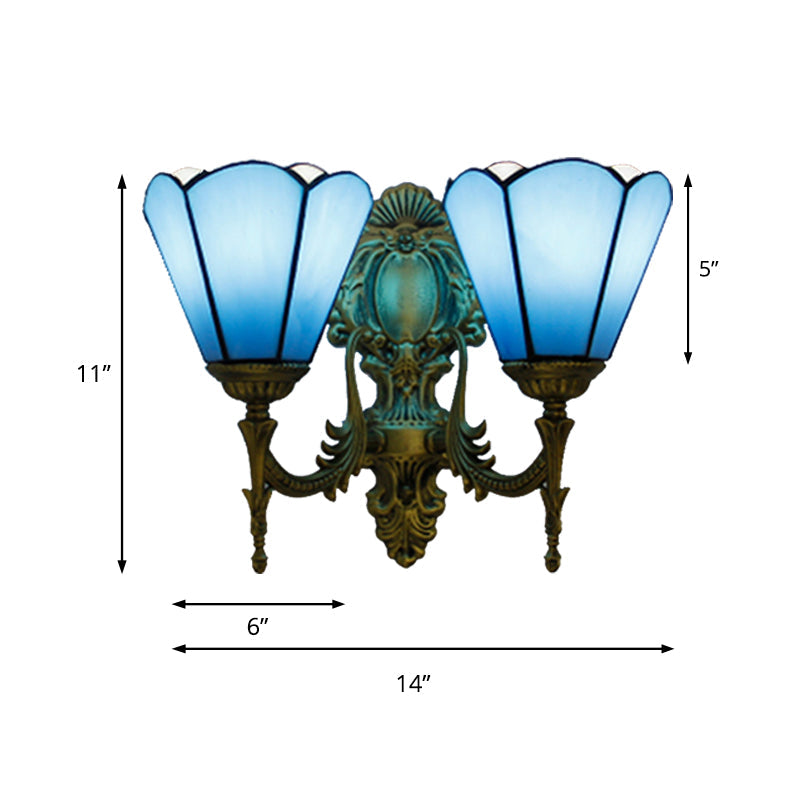 Lisslune | Blue Glass Cone Wall Light Traditional Double Wall Mount Light for the Dining Room