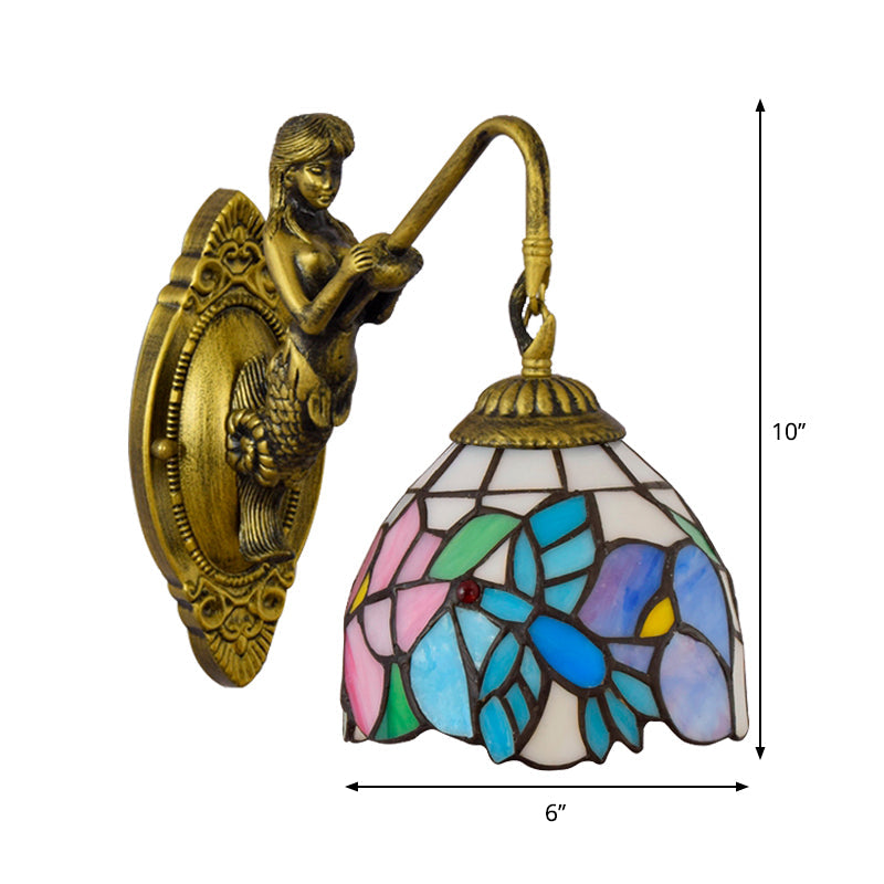 Lisslune | Blue-Pink Bowl Wall Lamp Tiffany 1 Head Multicolor Stained Glass Wall Mounted Lamp