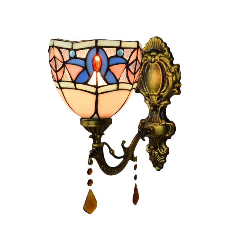 Lisslune | Stained Glass Bowl Wall Lamp Bedroom 1 Lamp Tiffany Classic Wall Lamp in White with Agate