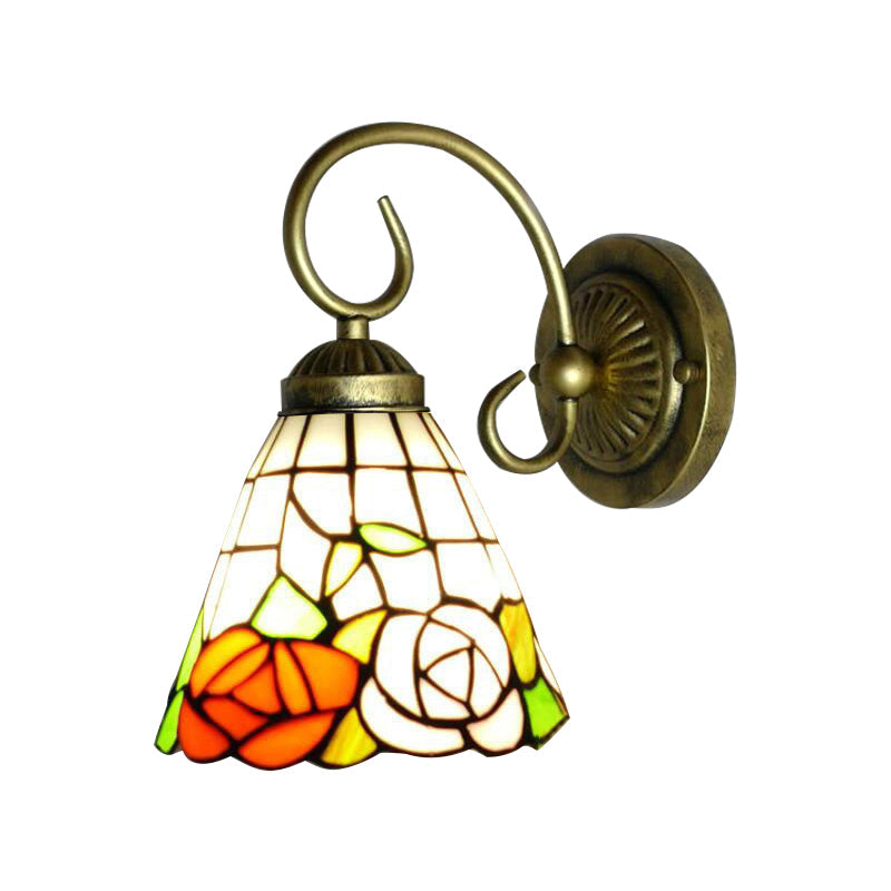 Lisslune | Rose Stained Glass Wall Light Tiffany 1 Head Antique Bronze Wall Lamp Lighting