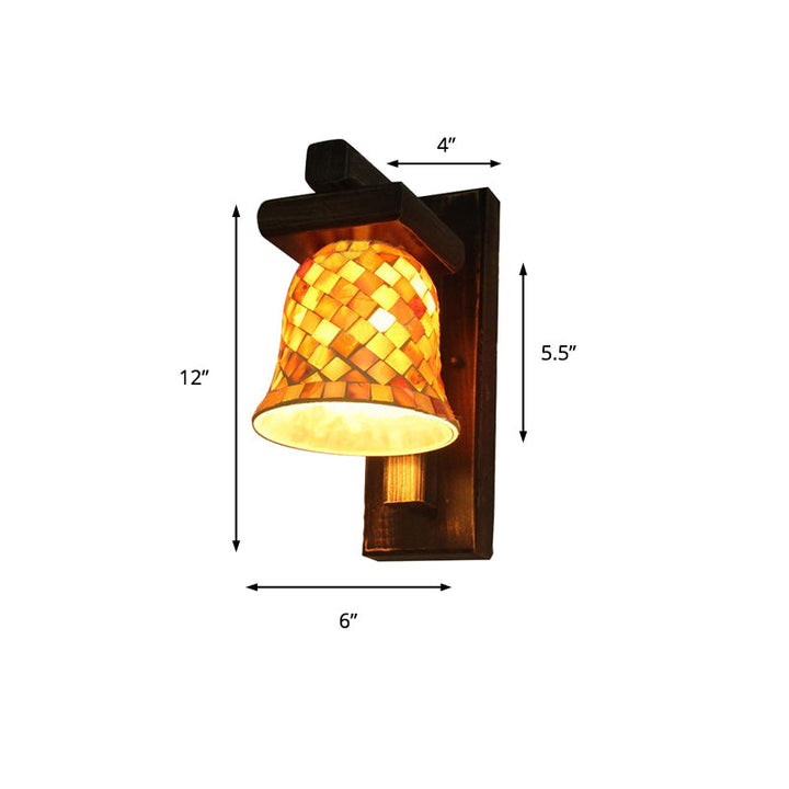 Lisslune | Macaron Bell Wall Lamp with Wooden Base Glass 1 Light Yellow Wall Lamp for Clothing Store