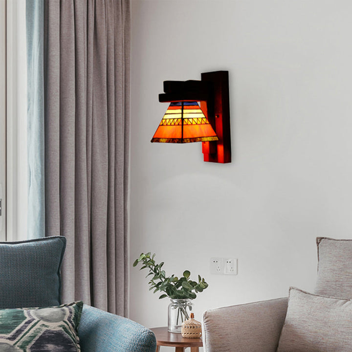 Lisslune | Tiffany Traditional Orange Wall Light Craftsman 1 Lamp Toughened Glass Wall Lamp for Bedroom
