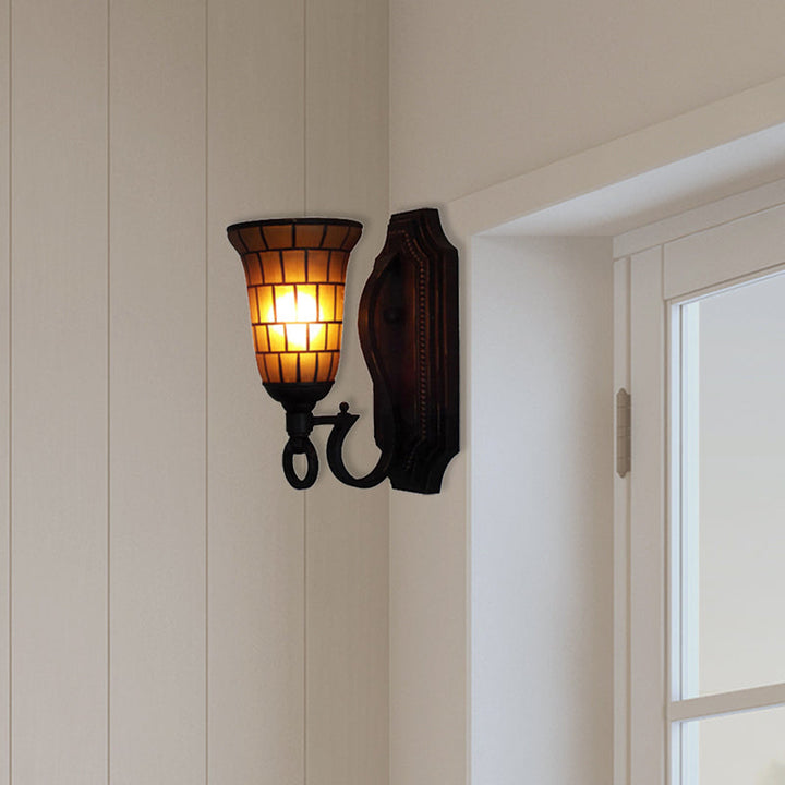 Lisslune | 1 Head Slim Bell Wall Lamp Retro Loft Glass Wall Light in Yellow for Library Café