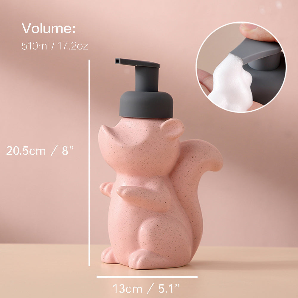 Lisslune | Ceramic Soap Dispenser, Squirrel Foam Pump Bathroom Bottle, Animal Design, Refillable Reusable Lotion Pump for Bathroom Kitchen, 510ml/17.2oz