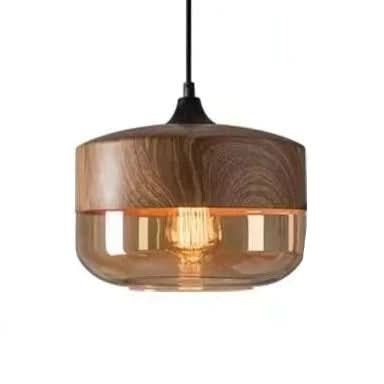 Lisslune | Hand-Blown Glass & Wood Pendant Light Adjustable
