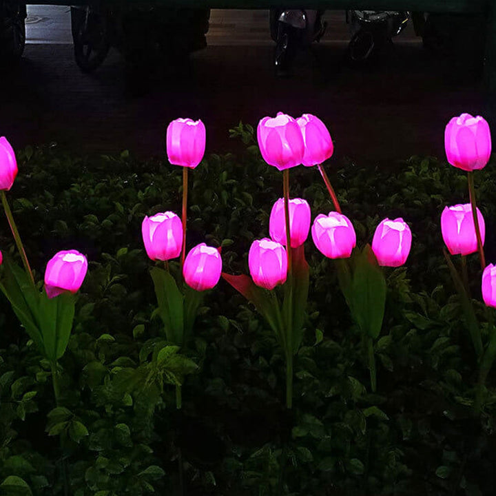 Lisslune | Solar Tulip Lawn Light Outdoor Garden LED Tulip Flower Light Ground Stake Landscape Light