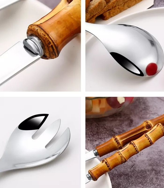 Lisslune | Bamboo Handle Salad Serving Cutlery Kitchen Accessories