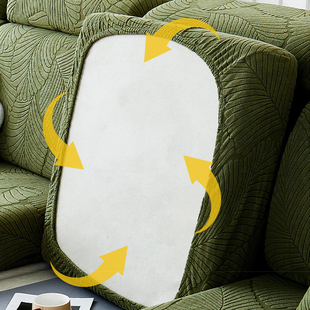 Lisslune | Modern Leaf Jacquard Waterproof Anti-Scratch Stretch Full Cover Sofa Cover