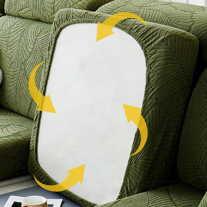 Lisslune | Modern Leaf Jacquard Waterproof Anti-Scratch Stretch Full Cover Sofa Cover
