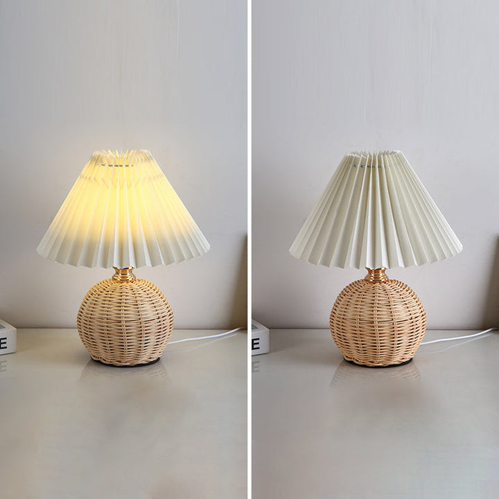 Lisslune | RattaLume Nordic LED Table Lamp | Woven Rattan & Foldable Fabric Shade | Mood Light | Decor for the Bedroom