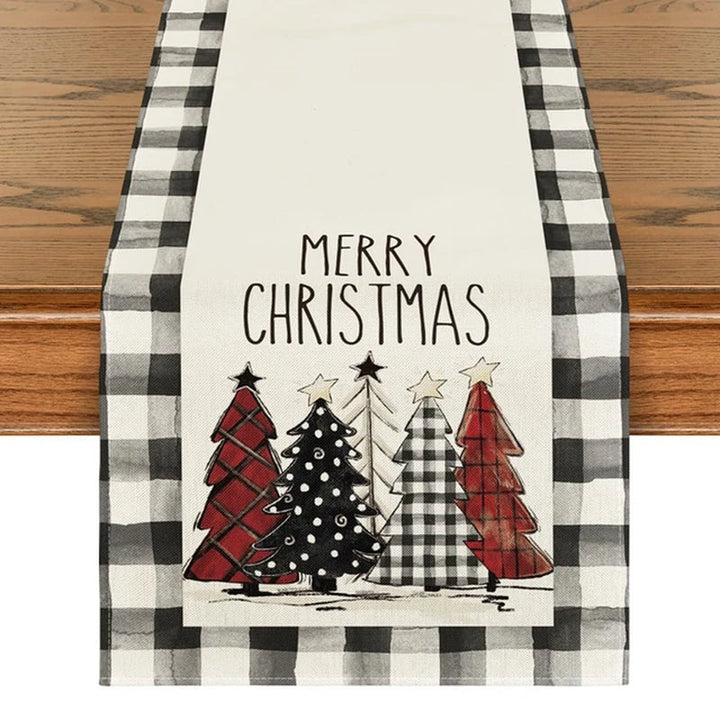 Lisslune | Linen Christmas Table Runner Snowman Christmas Tree Home Dining Table Cloth Tablecloth 2023 Christmas Noel Christmas Decorations 2024