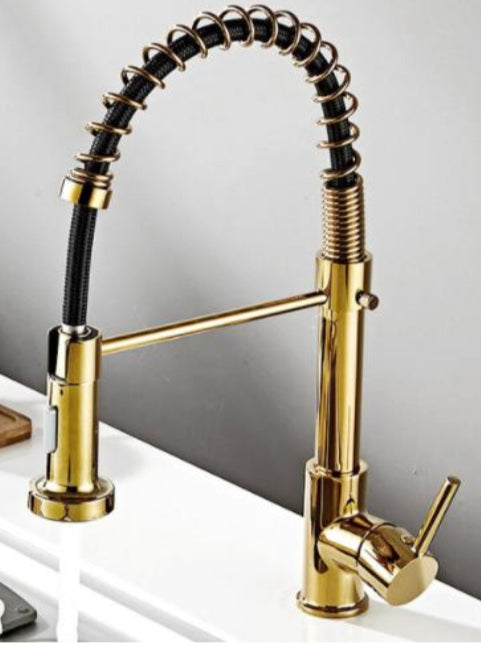 Lisslune | Elegant GOLD Kitchen Faucet ANW HOME HF-7015G / Practical Pull-Out Spout / Two Water Jet Modes / Universal Mounting