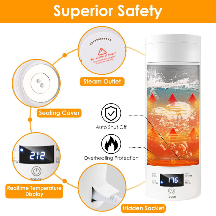 Lisslune | 17Oz Stainless Steel Travel Electric Kettle with 4 Temperature Presets