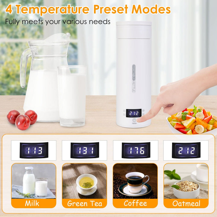 Lisslune | 17Oz Stainless Steel Travel Electric Kettle with 4 Temperature Presets