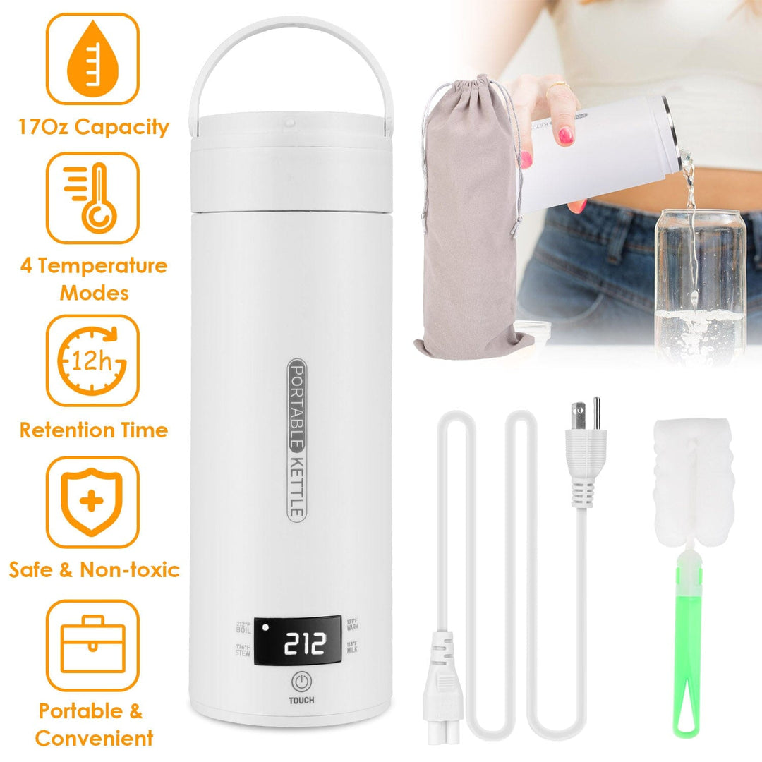 Lisslune | 17Oz Stainless Steel Travel Electric Kettle with 4 Temperature Presets
