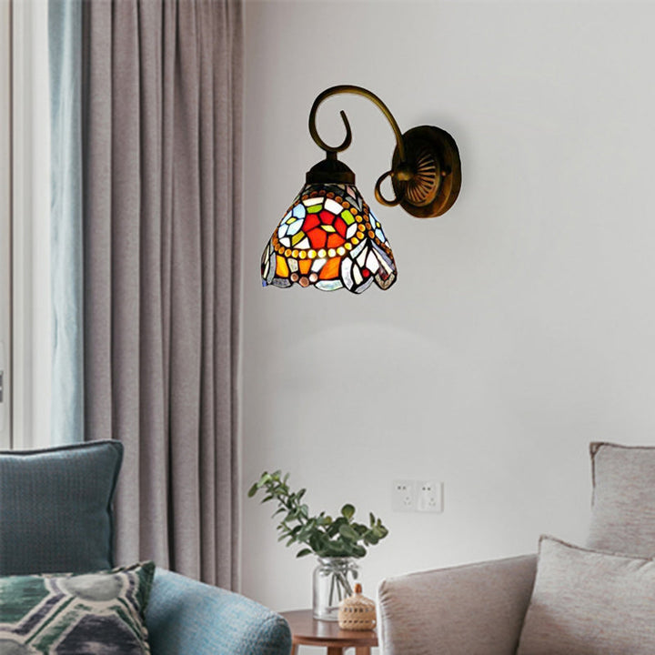 Lisslune | Flower Wall Light Tiffany Multicolor Stained Glass 1 Head Rust Wall Light