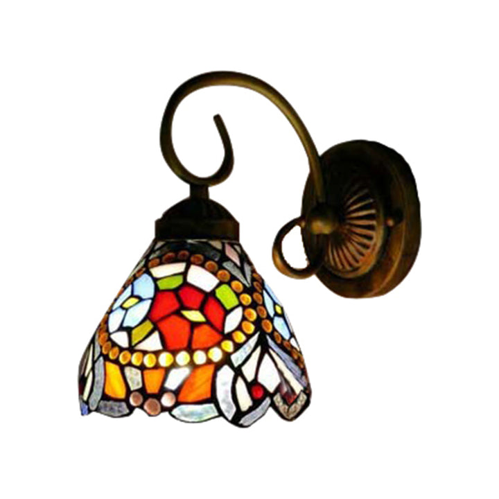 Lisslune | Flower Wall Light Tiffany Multicolor Stained Glass 1 Head Rust Wall Light