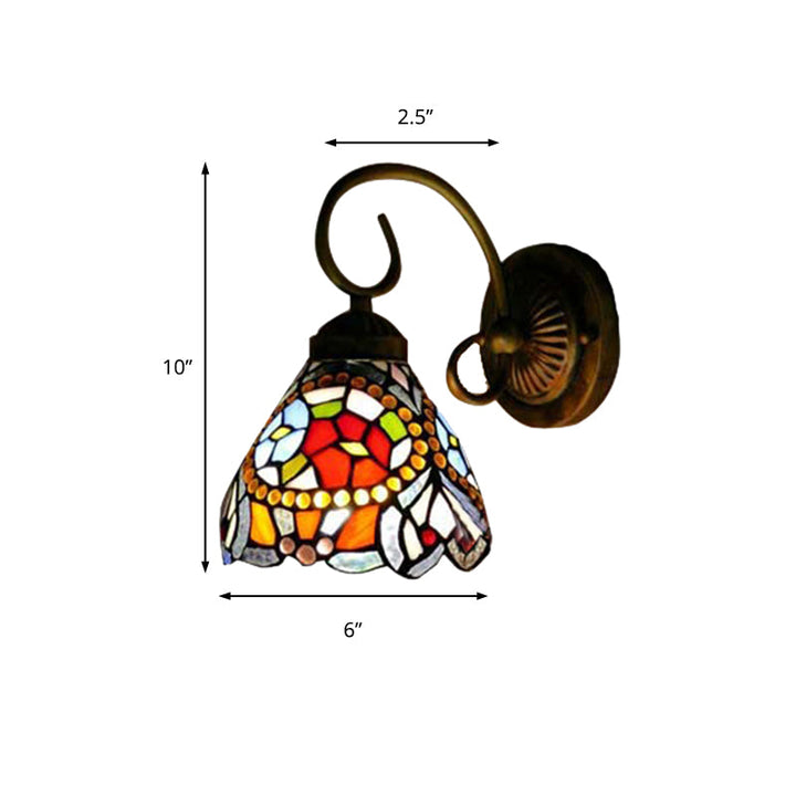 Lisslune | Flower Wall Light Tiffany Multicolor Stained Glass 1 Head Rust Wall Light