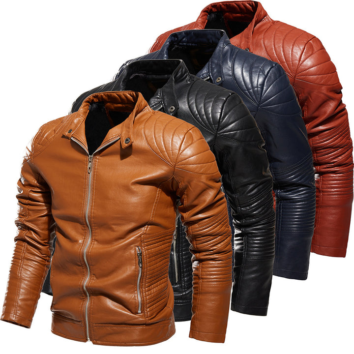 Men's biker jacket made of intricately crafted leather with distinctive quilted details and practical pockets Lisslune