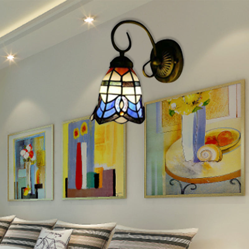 Lisslune | Baroque Style 8"/6" W Grid Bell Wall Lighting Tempered Glass 1 Head Beige Wall Lamp for Kitchen