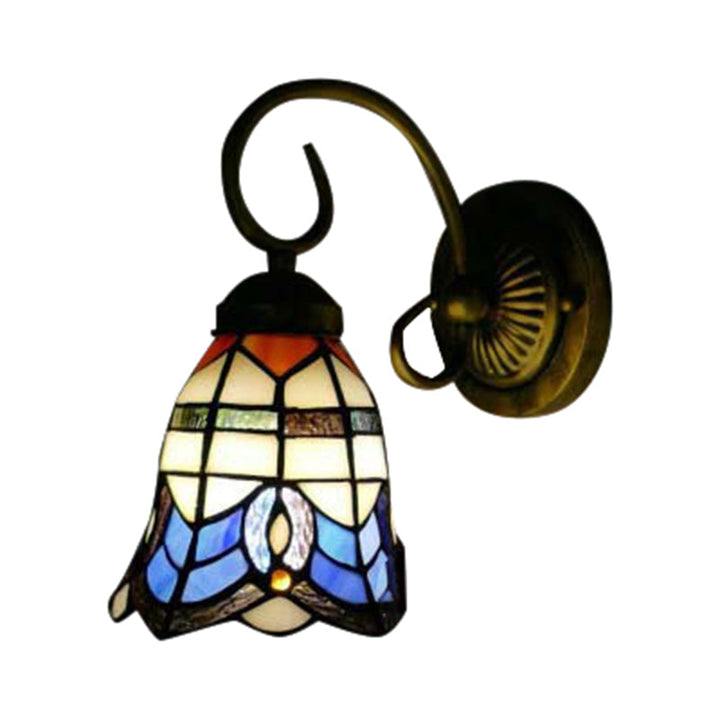 Lisslune | Baroque Style 8"/6" W Grid Bell Wall Lighting Tempered Glass 1 Head Beige Wall Lamp for Kitchen