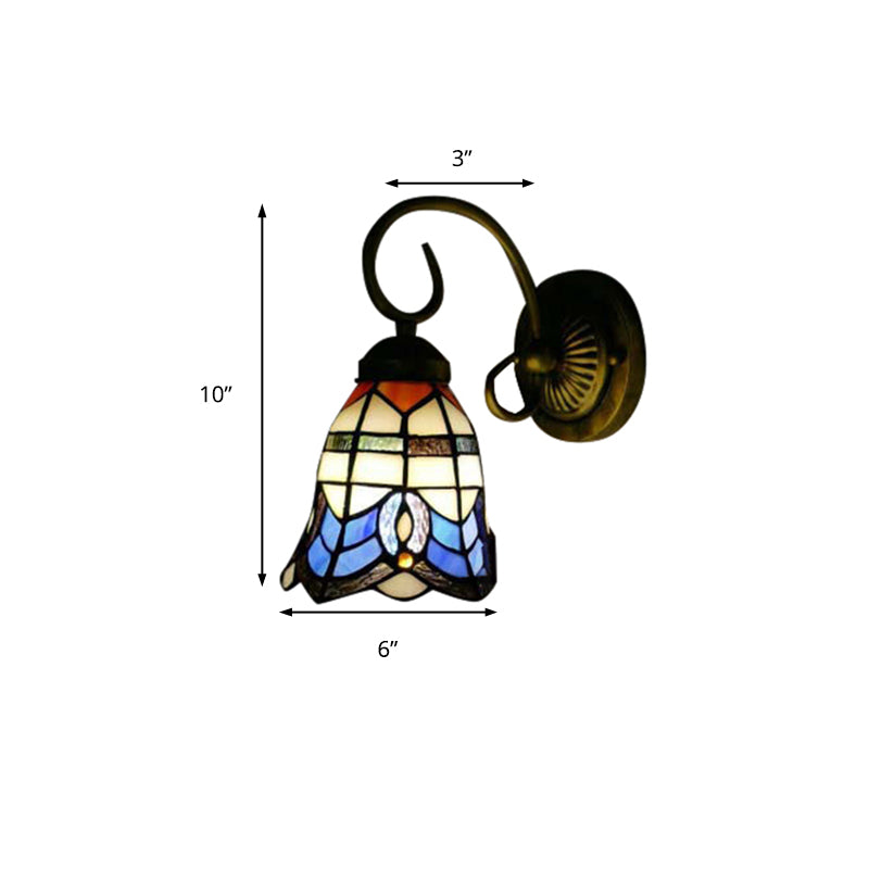 Lisslune | Baroque Style 8"/6" W Grid Bell Wall Lighting Tempered Glass 1 Head Beige Wall Lamp for Kitchen