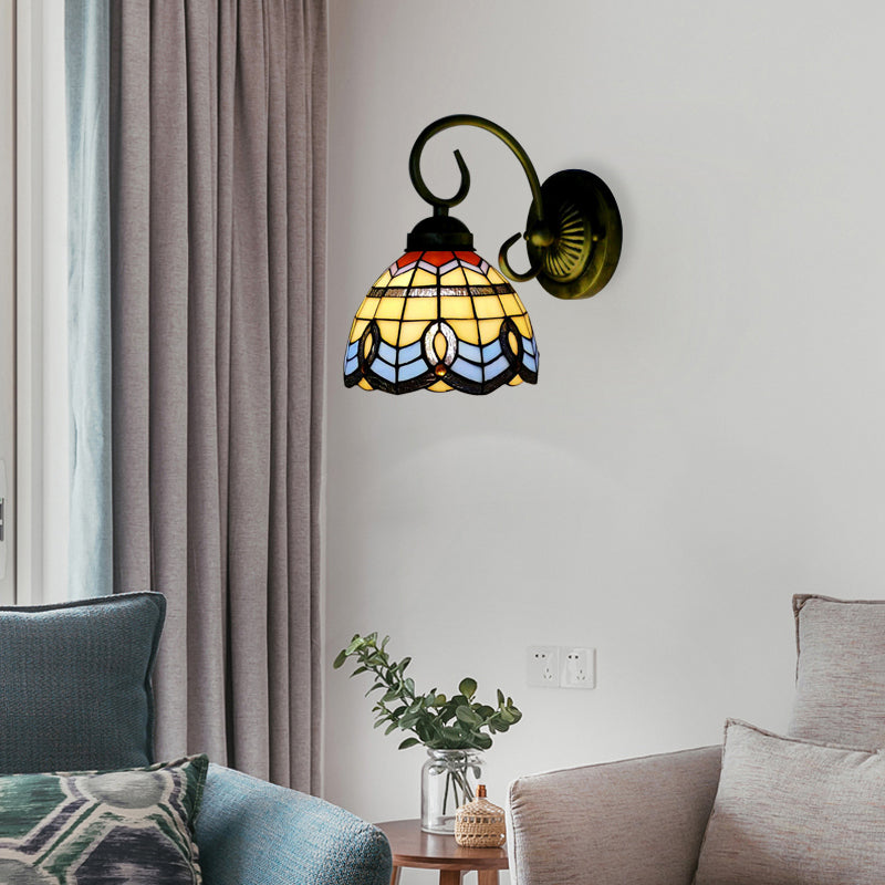Lisslune | Baroque Style 8"/6" W Grid Bell Wall Lighting Tempered Glass 1 Head Beige Wall Lamp for Kitchen