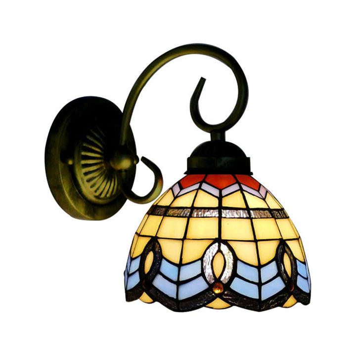 Lisslune | Baroque Style 8"/6" W Grid Bell Wall Lighting Tempered Glass 1 Head Beige Wall Lamp for Kitchen