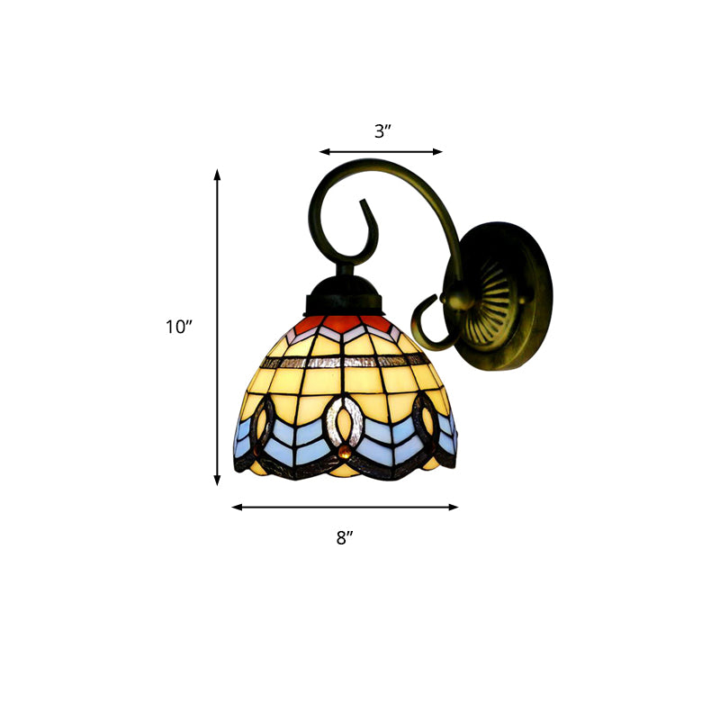 Lisslune | Baroque Style 8"/6" W Grid Bell Wall Lighting Tempered Glass 1 Head Beige Wall Lamp for Kitchen