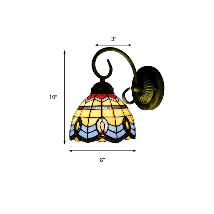 Lisslune | Baroque Style 8"/6" W Grid Bell Wall Lighting Tempered Glass 1 Head Beige Wall Lamp for Kitchen