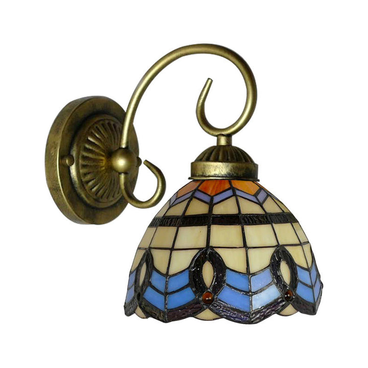 Lisslune | Baroque Style 8"/6" W Grid Bell Wall Lighting Tempered Glass 1 Head Beige Wall Lamp for Kitchen
