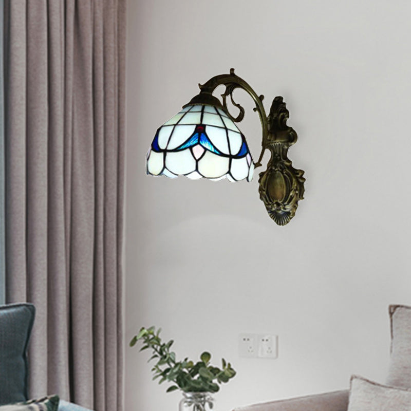 Lisslune | Tulip Motif Bathroom Wall Light Glass 1 Light Tiffany Stylish Wall Light in Antique Bronze Finish