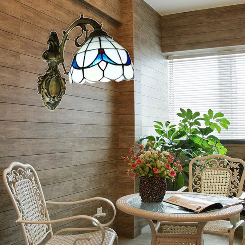 Lisslune | Tulip Motif Bathroom Wall Light Glass 1 Light Tiffany Stylish Wall Light in Antique Bronze Finish