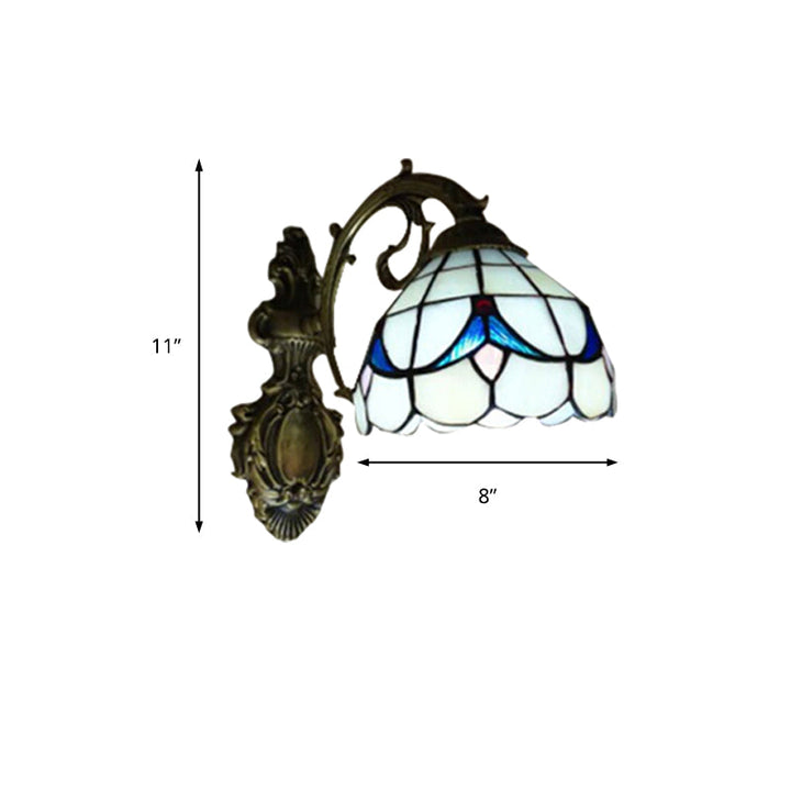 Lisslune | Tulip Motif Bathroom Wall Light Glass 1 Light Tiffany Stylish Wall Light in Antique Bronze Finish