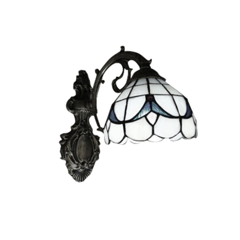 Lisslune | Tulip Motif Bathroom Wall Light Glass 1 Light Tiffany Stylish Wall Light in Antique Bronze Finish
