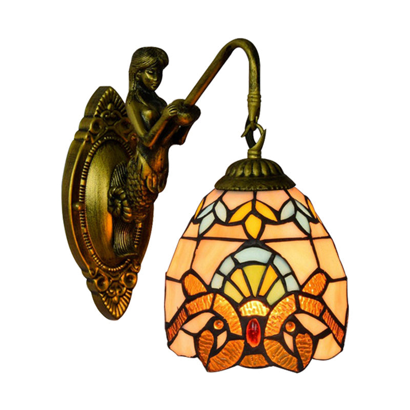 Lisslune | Brass Dome Wall Light Tiffany 1 Head Multicolor Glass Window Wall Mounted Light