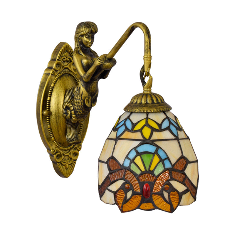 Lisslune | Brass Dome Wall Light Tiffany 1 Head Multicolor Glass Window Wall Mounted Light