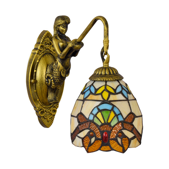 Lisslune | Brass Dome Wall Light Tiffany 1 Head Multicolor Glass Window Wall Mounted Light
