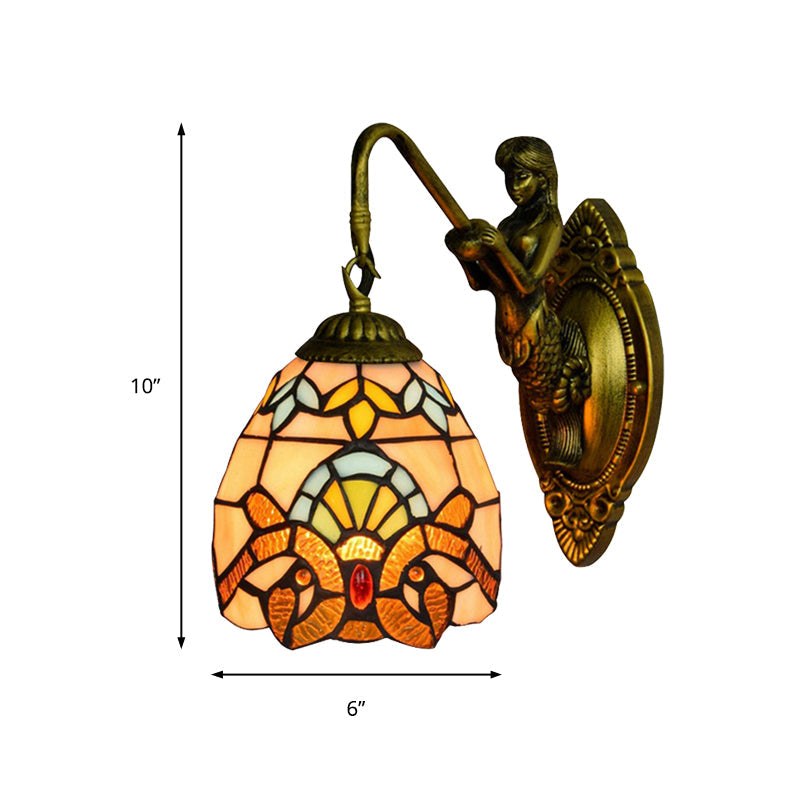 Lisslune | Brass Dome Wall Light Tiffany 1 Head Multicolor Glass Window Wall Mounted Light