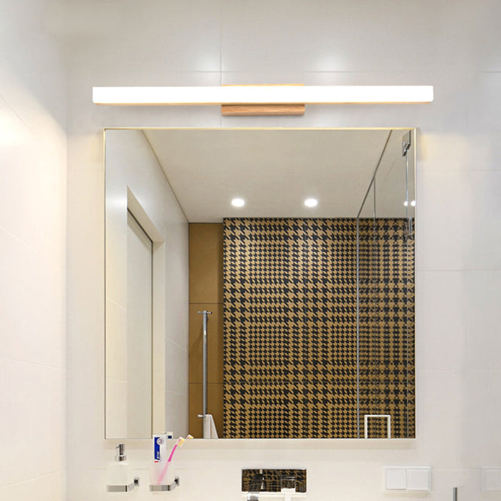 Lisslune | Wood Linear Wall Mirror Lighting Minimalist 16"/23.5"/31.5" Width LED Wall Lighting Fixture in Beige