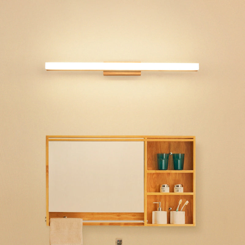 Lisslune | Wood Linear Wall Mirror Lighting Minimalist 16"/23.5"/31.5" Width LED Wall Lighting Fixture in Beige