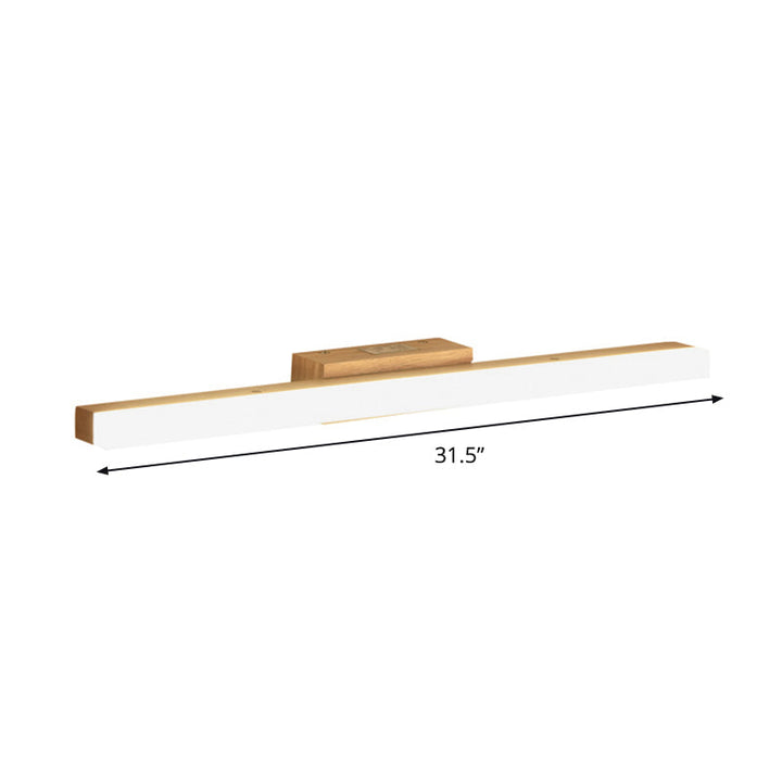 Lisslune | Wood Linear Wall Mirror Lighting Minimalist 16"/23.5"/31.5" Width LED Wall Lighting Fixture in Beige