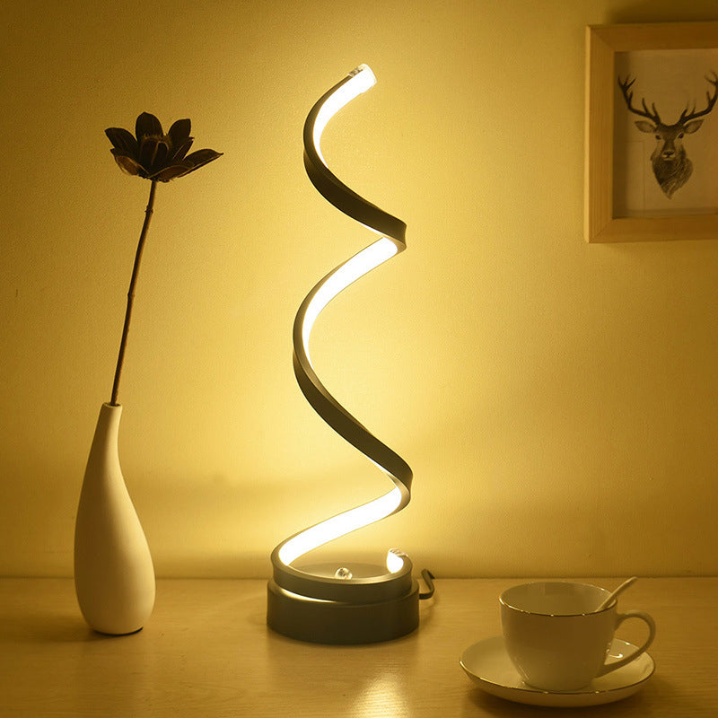Lisslune | Spiral Ribbon Metal Table Lamp Simplicity Black/White/Gold LED Work Lighting with Round Base in Warm/White Light