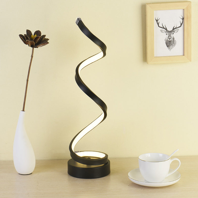 Lisslune | Spiral Ribbon Metal Table Lamp Simplicity Black/White/Gold LED Work Lighting with Round Base in Warm/White Light