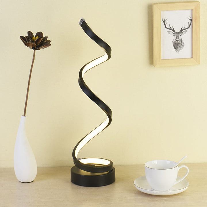 Lisslune | Spiral Ribbon Metal Table Lamp Simplicity Black/White/Gold LED Work Lighting with Round Base in Warm/White Light