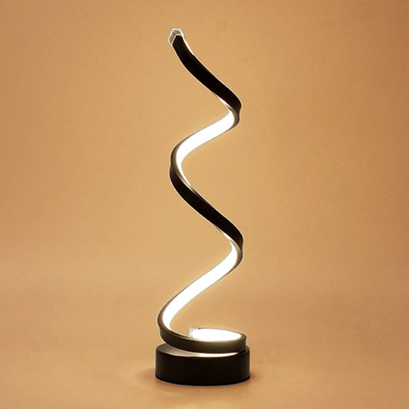 Lisslune | Spiral Ribbon Metal Table Lamp Simplicity Black/White/Gold LED Work Lighting with Round Base in Warm/White Light