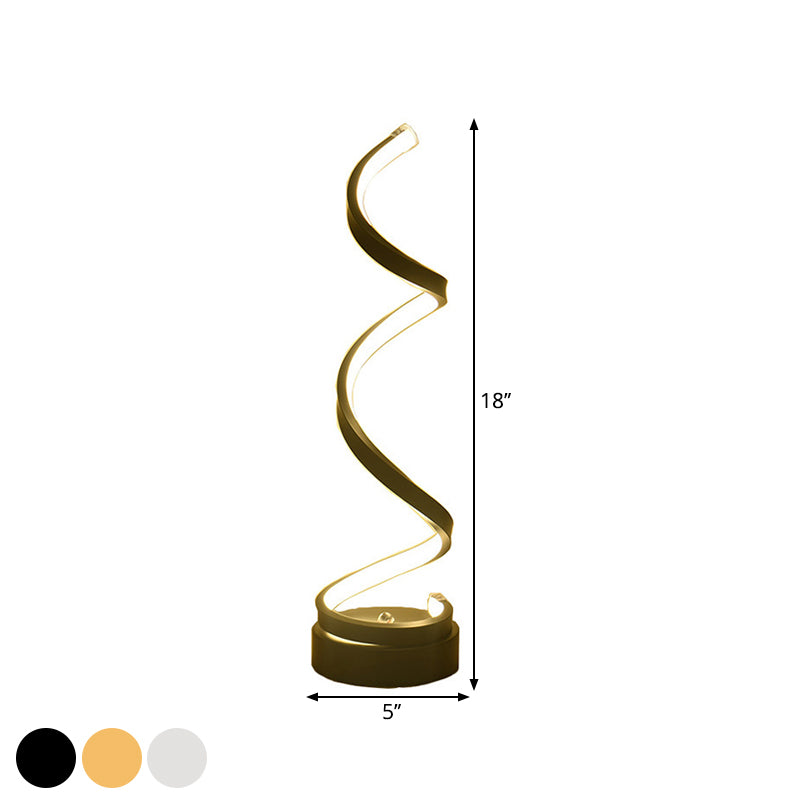 Lisslune | Spiral Ribbon Metal Table Lamp Simplicity Black/White/Gold LED Work Lighting with Round Base in Warm/White Light